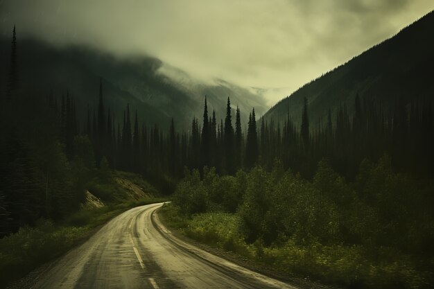 Route vide dans une atmosphère sombre