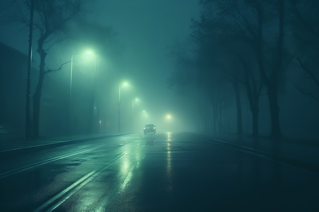 Photo gratuite rue mouillée dans une atmosphère sombre