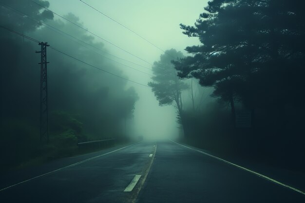 Une rue vide dans une atmosphère sombre