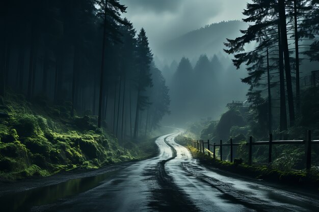 Rue vide dans une atmosphère sombre