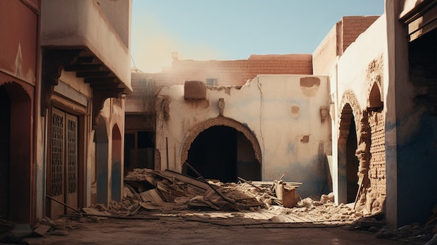 Photo gratuite rue de la ville de marrakech après le tremblement de terre