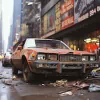 Photo gratuite rues de new york avec voiture abandonnée