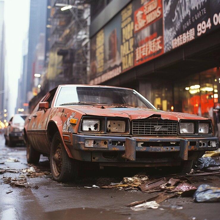 Photo gratuit rues de new york avec voiture abandonnée