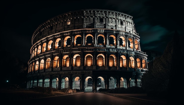 Photo gratuite ruines antiques illuminées au crépuscule d'une histoire générée par l'ia