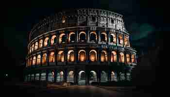 Photo gratuite ruines antiques illuminées au crépuscule d'une histoire générée par l'ia