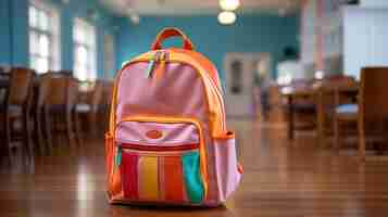 Photo gratuite un sac à dos coloré prêt pour l'école dans une salle de classe