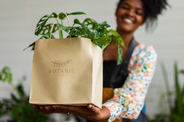 Photo gratuite sac écologique pour magasin de plantes