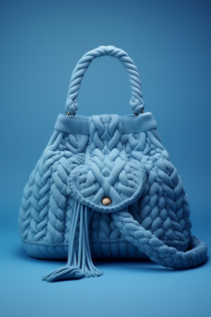 Photo gratuite sac en tricot bleu nature morte