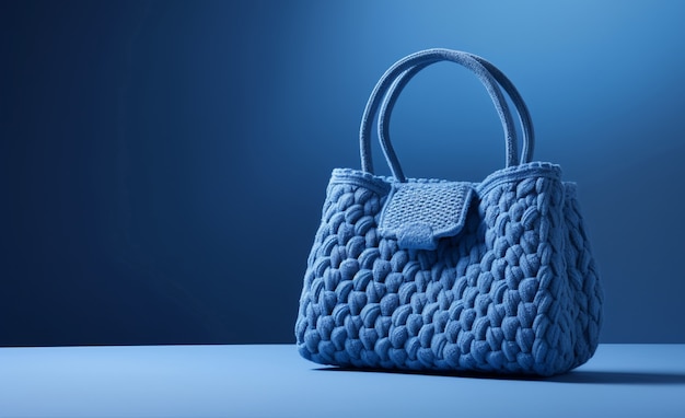 Photo gratuite sac en tricot bleu nature morte