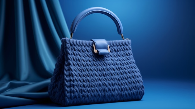 Photo gratuite sac en tricot bleu nature morte