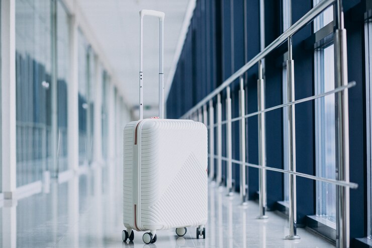 Photo gratuit sac de voyage blanc isolé seul par les portes