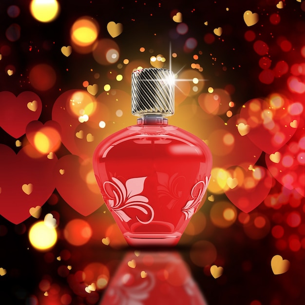 Saint Valentin fond avec un flacon de parfum 3D décoratif