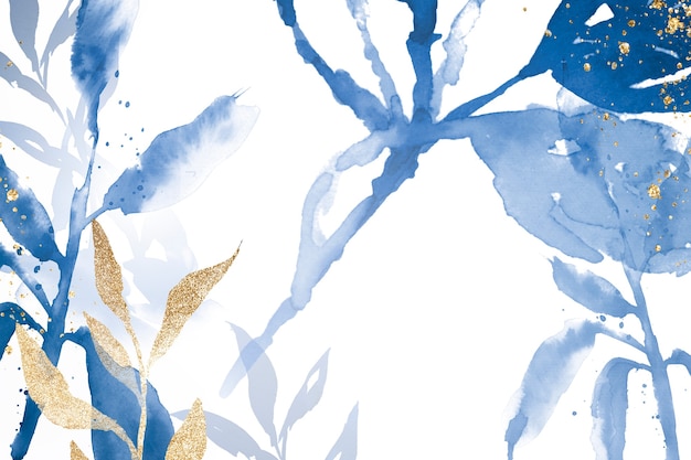 Saison d'hiver esthétique de fond de feuille aquarelle bleue