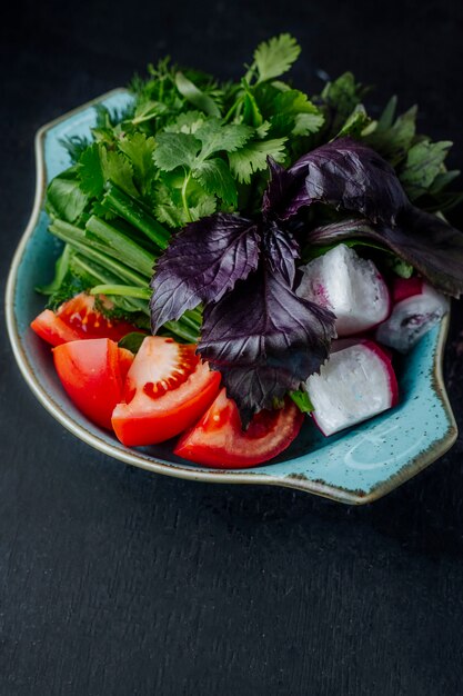 Salade fraîche aux tomates radis et verts