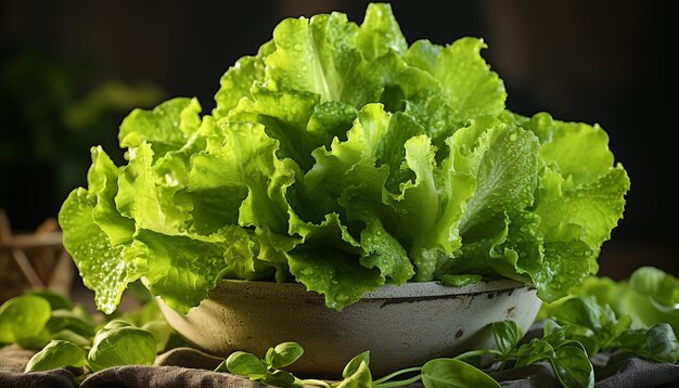 Salade fraîche nature gourmet sain gros plan de feuille verte générée par l'intelligence artificielle