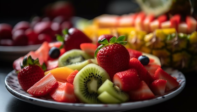 Photo gratuite salade de fruits frais avec une touche gourmande ai générative