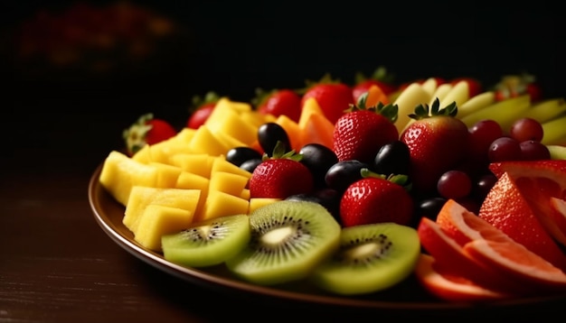 Photo gratuite salade de fruits frais avec une touche gourmande générée par l'ia