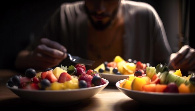 Salade de fruits saine avec une variation colorée générée par l'IA