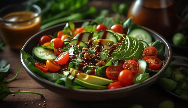 Salade gourmande fraîche avec des ingrédients biologiques sains générés par l'IA