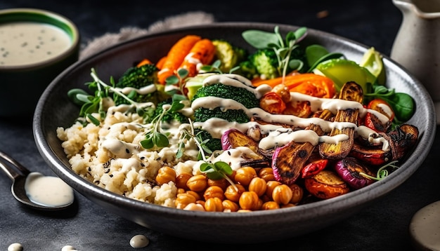 Photo gratuite salade gourmande saine avec des légumes frais et des herbes générées par l'ia