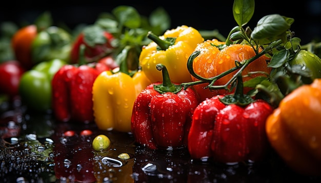 Photo gratuite salade de légumes frais et sains biologiques avec tomates mûres et poivrons générés par l'intelligence artificielle