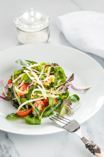 Salade saine dans une assiette blanche