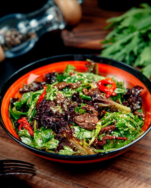 Salade de viande aux légumes sur la table