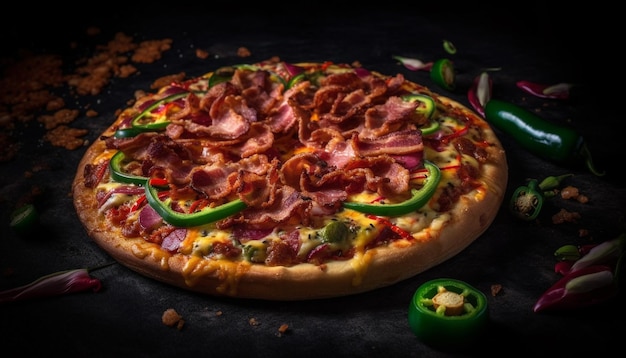 Photo gratuite salami mozzarella et tomate sur pizza maison générée par ia