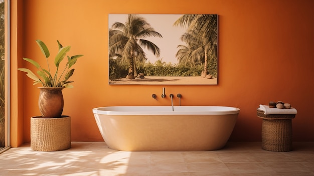 Photo gratuite la salle de bain est décorée avec des dessins folkloriques brésiliens.