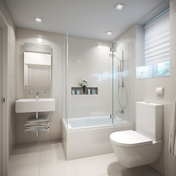 Photo gratuit salle de bain moderne avec petit espace et décoration contemporaine