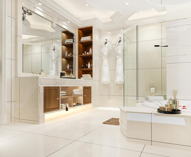 salle de bain moderne de rendu 3d avec décor de carreaux de luxe