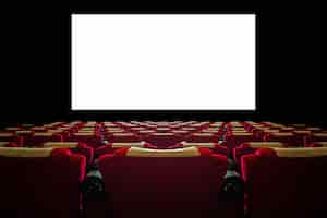 Photo gratuite salle de cinéma avec siège rouge et grand écran blanc