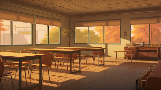 Salle de classe de l'école de style anime