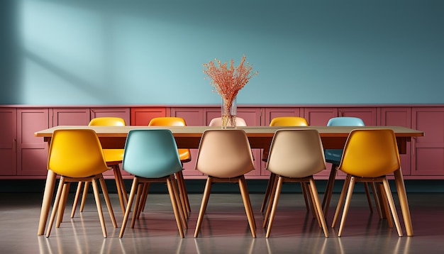 Photo gratuite salle de classe vide avec chaises et tables modernes pour l'apprentissage généré par l'intelligence artificielle