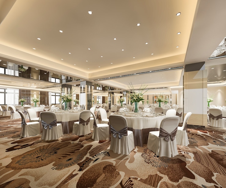 Photo gratuit salle de réunion et salle de banquet de rendu 3d