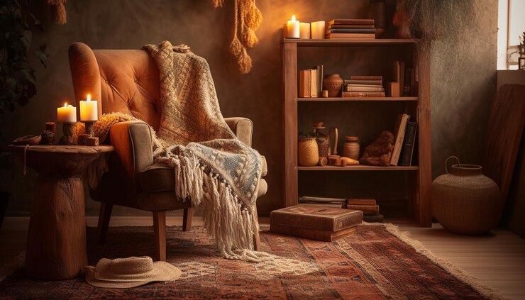 Photo gratuit salon cosy avec décor rustique aux chandelles ia générative
