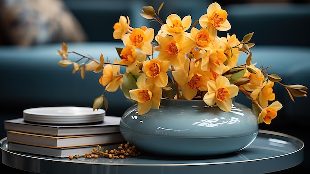 Photo gratuite le salon moderne est accentué par des fleurs vibrantes sur une table à café