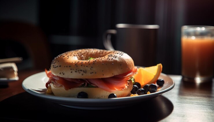 Photo gratuit sandwich gastronomique frais et salade sur assiette générés par l'ia