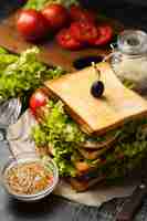 Photo gratuite sandwich toast à angle élevé avec salade et tomates
