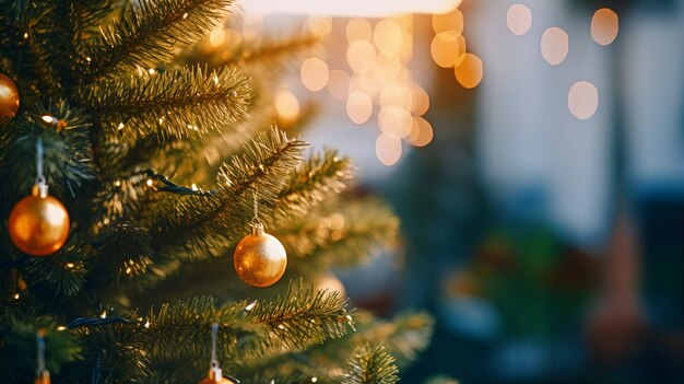 Sapin de Noël d'intérieur décoré de beaucoup d'ornements