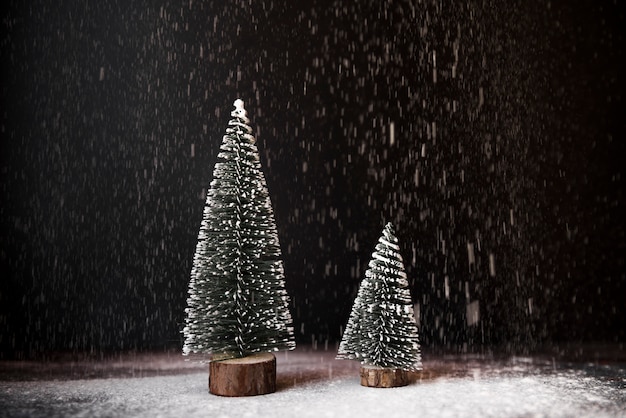 Sapins décoratifs entre les chutes de neige