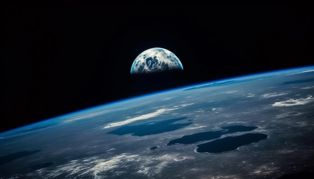 Photo gratuite satellite en orbite autour d'une sphère sombre dans une stratosphère bleue brillante la nuit générée par l'ia