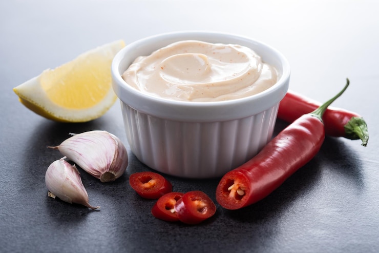 Photo gratuit sauce chipotle et épices sur un fond d'ardoise noire