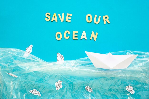 Sauvons nos mots de l&#39;océan et bateau en papier
