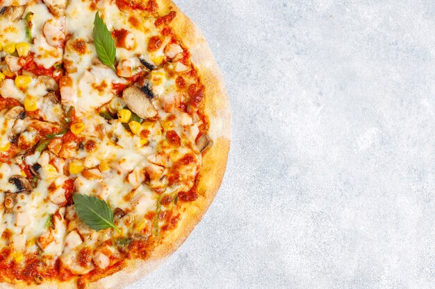 Savoureuse pizza au poulet aux champignons et épices