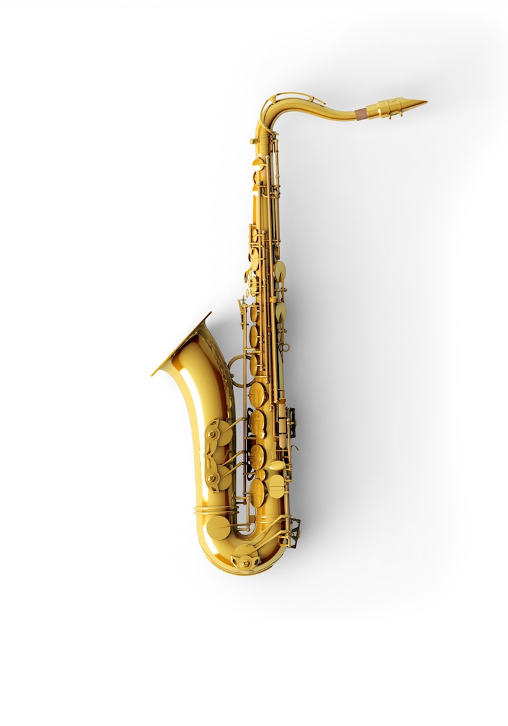 Photo gratuit saxophone sur fond blanc