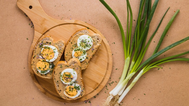 Scallion près de sandwiches ouverts