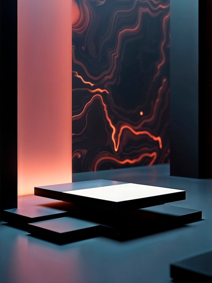 Photo gratuit scène abstraite avec des plates-formes et des néons