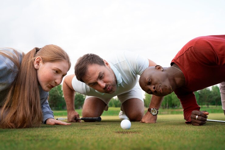 Photo gratuit scène avec des amis sur le terrain de golf
