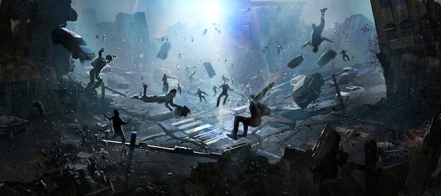 La scène apocalyptique d'une catastrophe, illustration numérique.